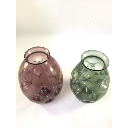 16 - Albin Schaedel for Lauscha Glass - Two Grenade vases, the ovoid bodies of willow green; and amethyst... 