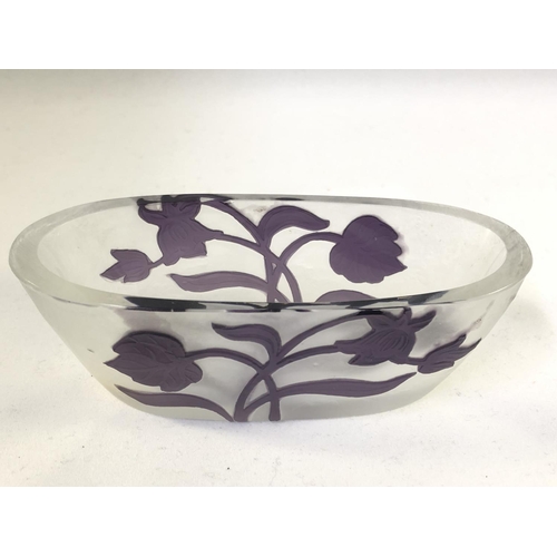 78 - Karl Lindeberg for Kosta - a cameo glass bowl, oval form the amethyst overlay cut through to frosted... 