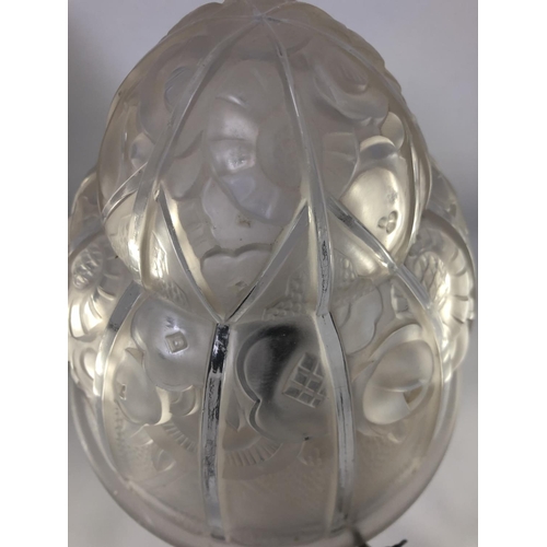 38 - Lighting - a table lamp - the Art Deco jelly mould form glass lampshade, decorated with stylised flo... 