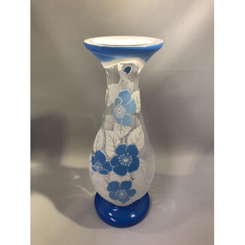 80 - Harrach - a two colour opaque cameo glass vase, the sky blue and white cameo cut through to a colour... 