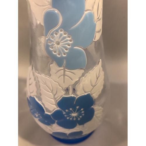 80 - Harrach - a two colour opaque cameo glass vase, the sky blue and white cameo cut through to a colour... 