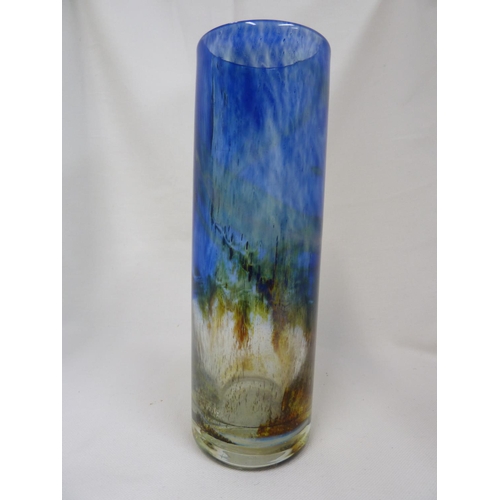 25 - Isle of Wight Glass - a blue Aurene cylindrical vase, impressed flame mark to pontil, 19.5cm high