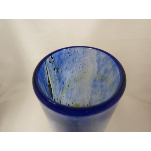 25 - Isle of Wight Glass - a blue Aurene cylindrical vase, impressed flame mark to pontil, 19.5cm high