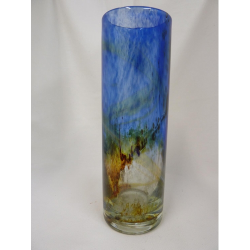 25 - Isle of Wight Glass - a blue Aurene cylindrical vase, impressed flame mark to pontil, 19.5cm high