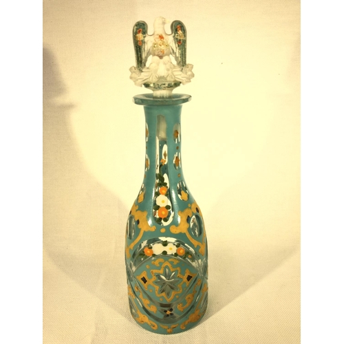 90 - Ottoman Market - A small Bohemian overlay glass decanter and stopper, the turquoise overylat cut thr... 