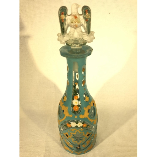 90 - Ottoman Market - A small Bohemian overlay glass decanter and stopper, the turquoise overylat cut thr... 