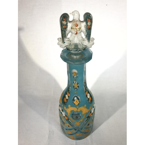 90 - Ottoman Market - A small Bohemian overlay glass decanter and stopper, the turquoise overylat cut thr... 