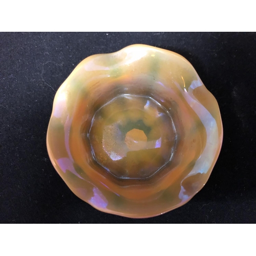 119 - Cristallerie de Pantin - an iridescent opaline glass salt, pink/orange colouration, circular with wa... 