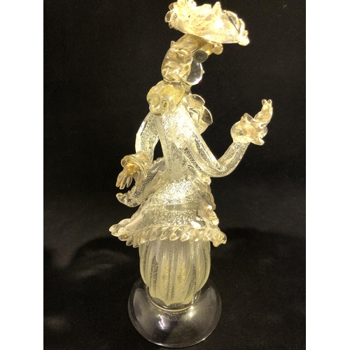 47 - Italian Glass - A venetian carnevale figure of gold and silver flecks in colourless glass, with red ... 