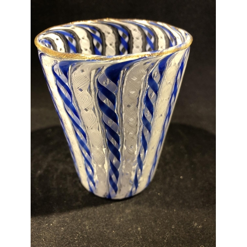 50 - Pietro Bigaglia - a latticino glass beaker of alternating blue and white barley twist and white lace... 