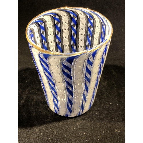 50 - Pietro Bigaglia - a latticino glass beaker of alternating blue and white barley twist and white lace... 