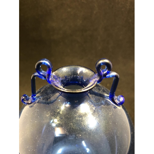 40 - Vittorio Zecchin for Venini Glass - a blue globular glass vase with applied loop twist handles to ne... 