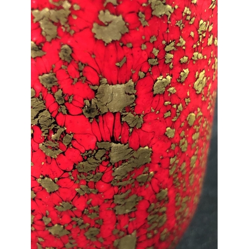 23 - Timothy Harris for Isle of Wight Glass - a firecracker pattern cylindrical vase, of gold fleck on br... 