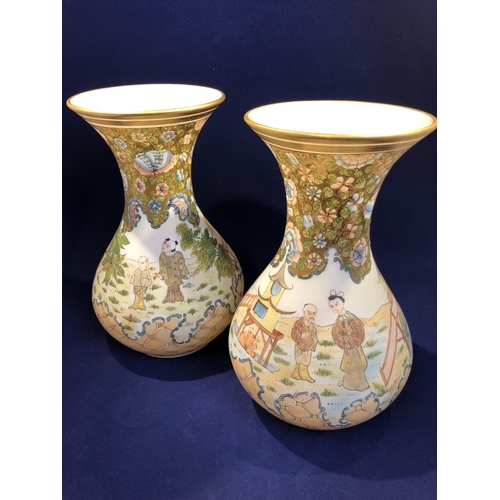 67 - Baccarat - an unusual pair of opaline glass vases decorated in the manner of famille rose Chinese po... 