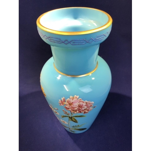 92 - Harrach for the Ottoman Market - a large turquoise blue glass vase, enamelled in polychrome colours ... 