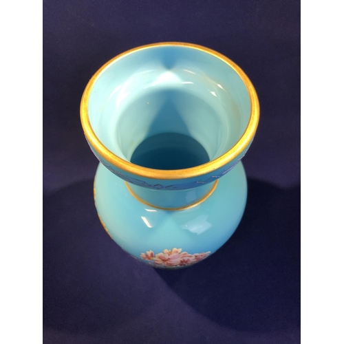 92 - Harrach for the Ottoman Market - a large turquoise blue glass vase, enamelled in polychrome colours ... 