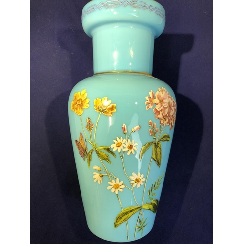 92 - Harrach for the Ottoman Market - a large turquoise blue glass vase, enamelled in polychrome colours ... 