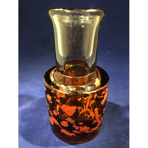 3 - Frantisek Vizner for Skrdlovice - an amber glass cylinder vase with scattered orange inclusions sand... 