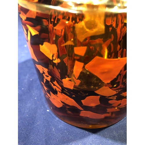 3 - Frantisek Vizner for Skrdlovice - an amber glass cylinder vase with scattered orange inclusions sand... 