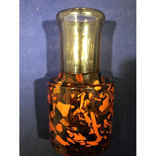 3 - Frantisek Vizner for Skrdlovice - an amber glass cylinder vase with scattered orange inclusions sand... 