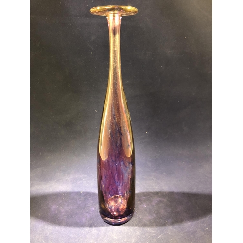 26 - Michael Harris for Isle of Wight Glass - a violet and pink glass bottle vase with flattened upper ri... 