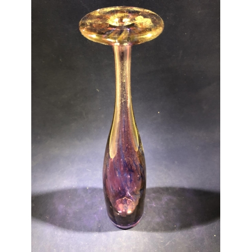 26 - Michael Harris for Isle of Wight Glass - a violet and pink glass bottle vase with flattened upper ri... 