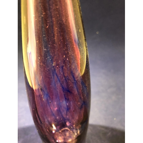 26 - Michael Harris for Isle of Wight Glass - a violet and pink glass bottle vase with flattened upper ri... 