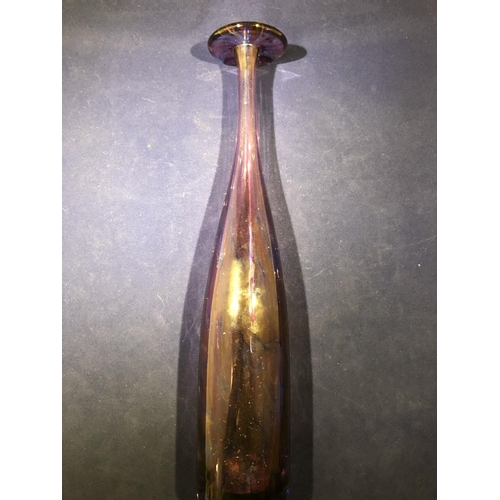 26 - Michael Harris for Isle of Wight Glass - a violet and pink glass bottle vase with flattened upper ri... 