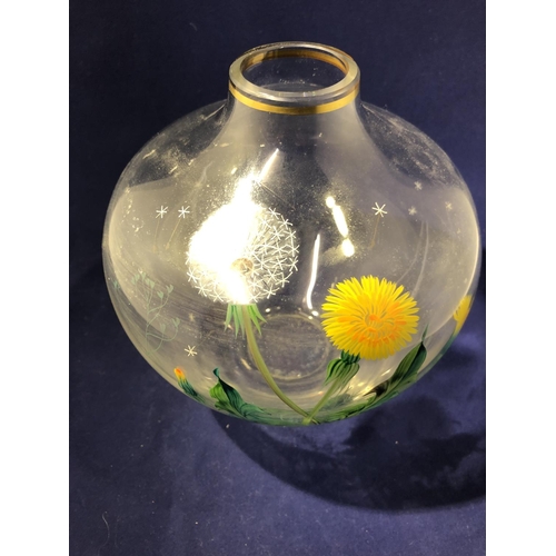 101 - Bohemian Glass - an ovoid colourless glass vase enamelled with dandelion flowers in naturalistic col... 