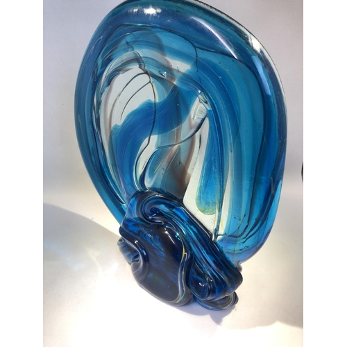 55 - Michael Harris for Mdina - a large glass knot sculpture, blue and yellow folded glass, signature, Md... 