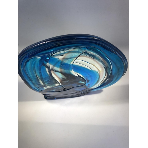 55 - Michael Harris for Mdina - a large glass knot sculpture, blue and yellow folded glass, signature, Md... 