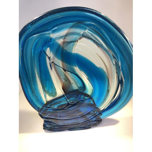 55 - Michael Harris for Mdina - a large glass knot sculpture, blue and yellow folded glass, signature, Md... 