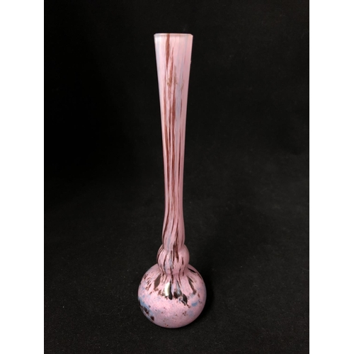 109 - French Glass - Delatte or Schneider, a variegated pink glass bud vase, of fine tapering cylindrical ... 