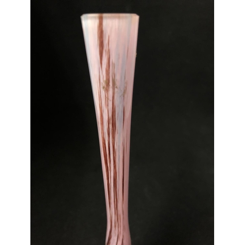 109 - French Glass - Delatte or Schneider, a variegated pink glass bud vase, of fine tapering cylindrical ... 