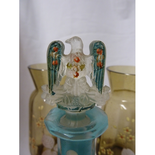 90 - Ottoman Market - A small Bohemian overlay glass decanter and stopper, the turquoise overylat cut thr... 