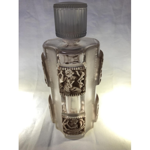 28 - Lalique - a Helene glass perfume bottle and cover, of colourless and frosted panels on columns with ... 