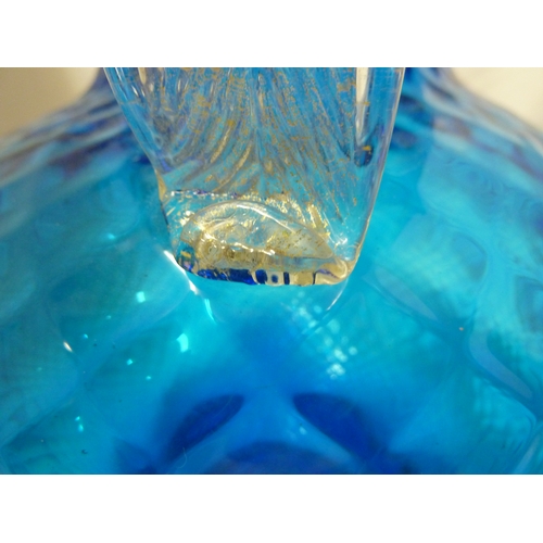 42 - Barovier - A bright blue ovoid two handled glass vase, the body mould blown with honeycomb design be... 