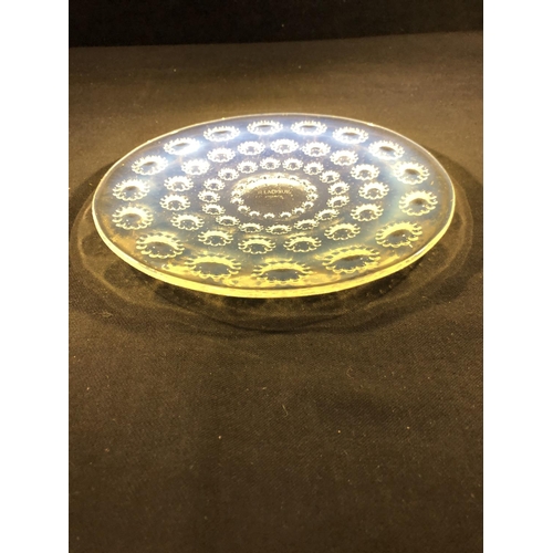 32 - Lalique - Asters, a small opalescent glass plate, decorated with flower heads in concentric rings, m... 