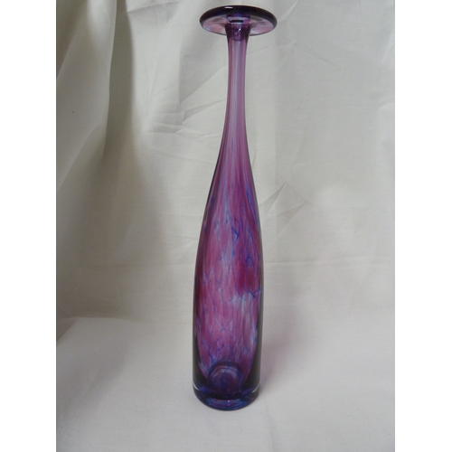 26 - Michael Harris for Isle of Wight Glass - a violet and pink glass bottle vase with flattened upper ri... 