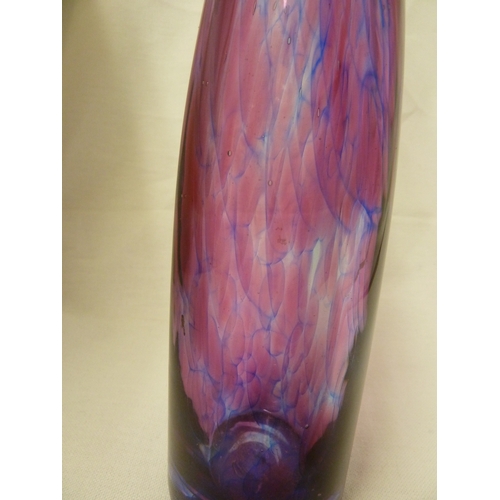 26 - Michael Harris for Isle of Wight Glass - a violet and pink glass bottle vase with flattened upper ri... 