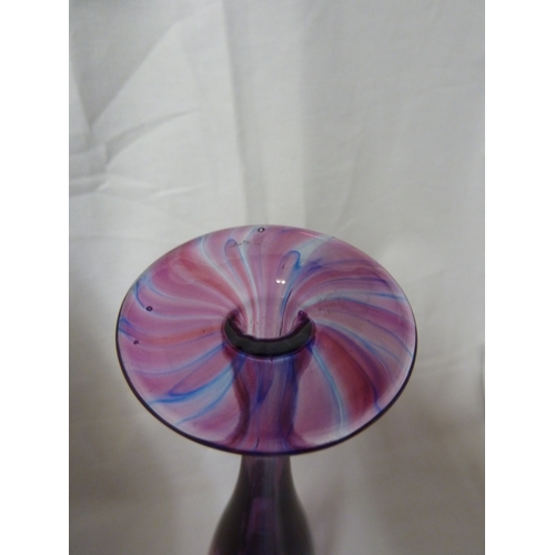 26 - Michael Harris for Isle of Wight Glass - a violet and pink glass bottle vase with flattened upper ri... 