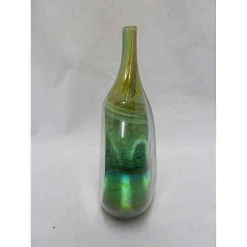 17 - Mdina -A glass Lolipop vase, of flattened bottle form the cased green body with polished panels over... 