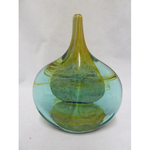 17 - Mdina -A glass Lolipop vase, of flattened bottle form the cased green body with polished panels over... 