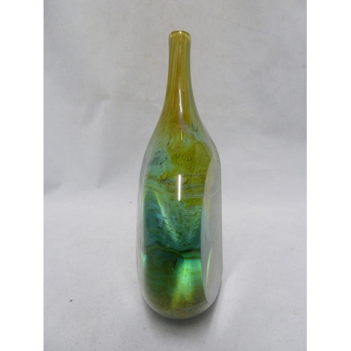 17 - Mdina -A glass Lolipop vase, of flattened bottle form the cased green body with polished panels over... 