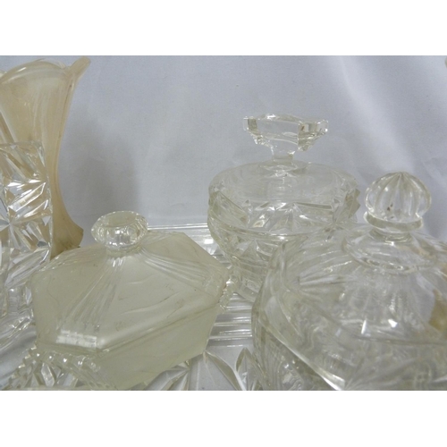 215 - English pressed glass - quantity of pressed glass dressing table wares, including a pair of Art Deco... 