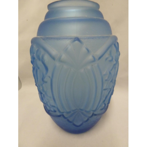 172 - Continental Glass - an Art Deco frosted glass vase, of cornflower blue colour, moulded with floral s... 