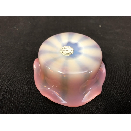 185 - Cristallerie de Pantin - an iridescent opaline glass salt, pink/orange colouration, circular with wa... 