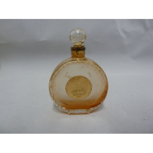 97 - Commercial Perfume bottles - Lalique for Mitsouko, Guerlain, bottle and stopper, original paper labe... 