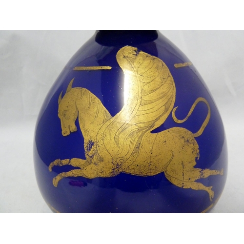 151 - Salviati - An early blue cased on white glass vase, of flattened ovoid form, decorated in gilding wi... 