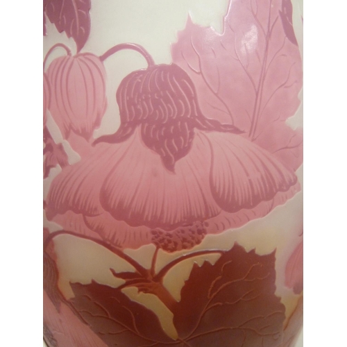 182 - Emile Galle - a large cameo glass vase, of ovoid form, cased in pink tones and cut through to a fros... 